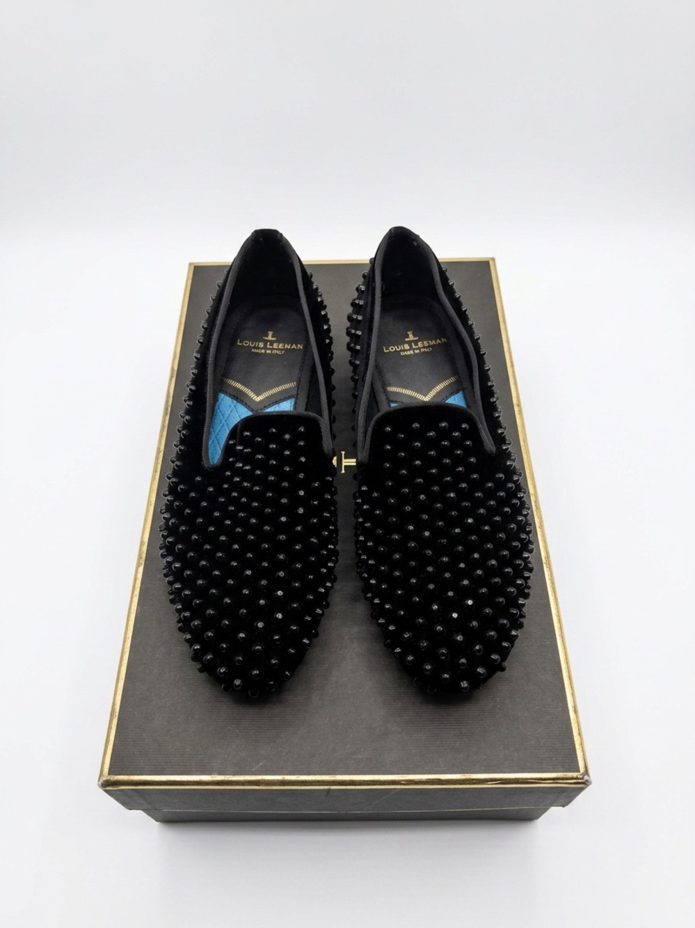 Black Studded Velvet Slip-On Loafers